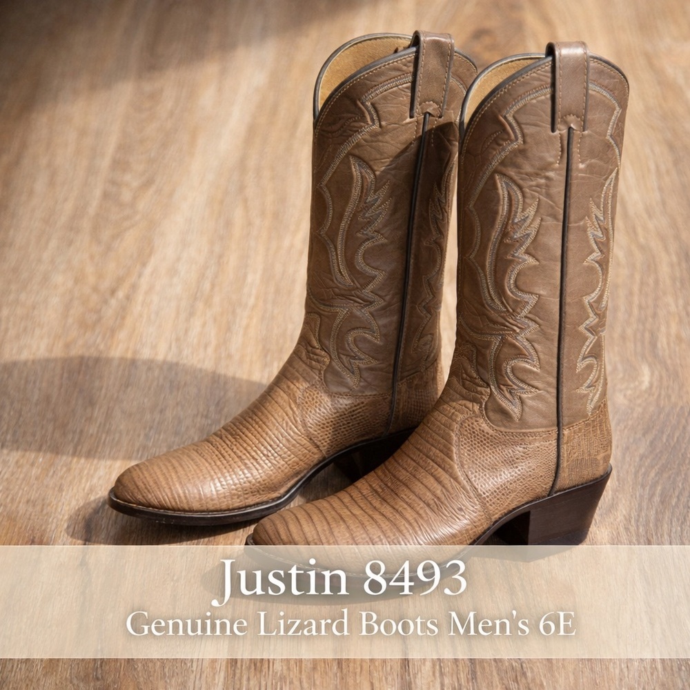Justin 8493 Genuine Lizard Western Boots Men’s 6E Made in USA